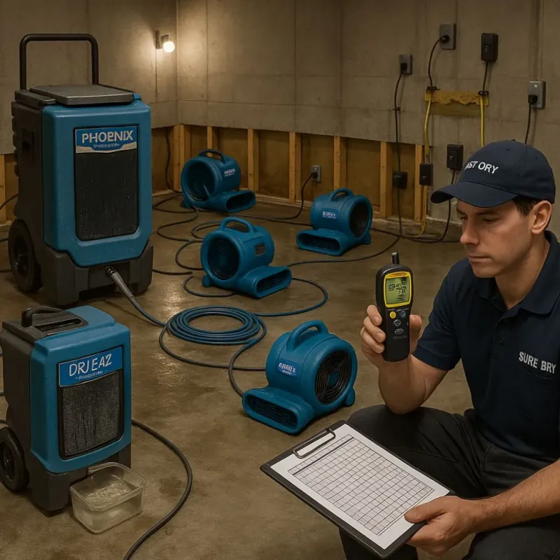 Structural Drying and Dehumidification process in Pinebluff, NC